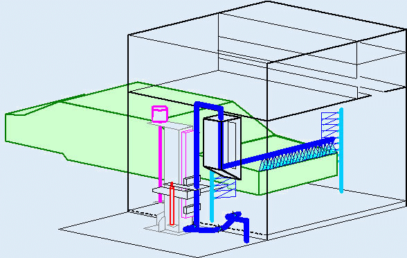 I-LAS（Impact Blast Washer System）は、大気社が開発した高効率水洗システムの図
